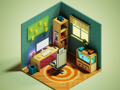 Voxel Office Room 3d design illustration magicavoxel voxel