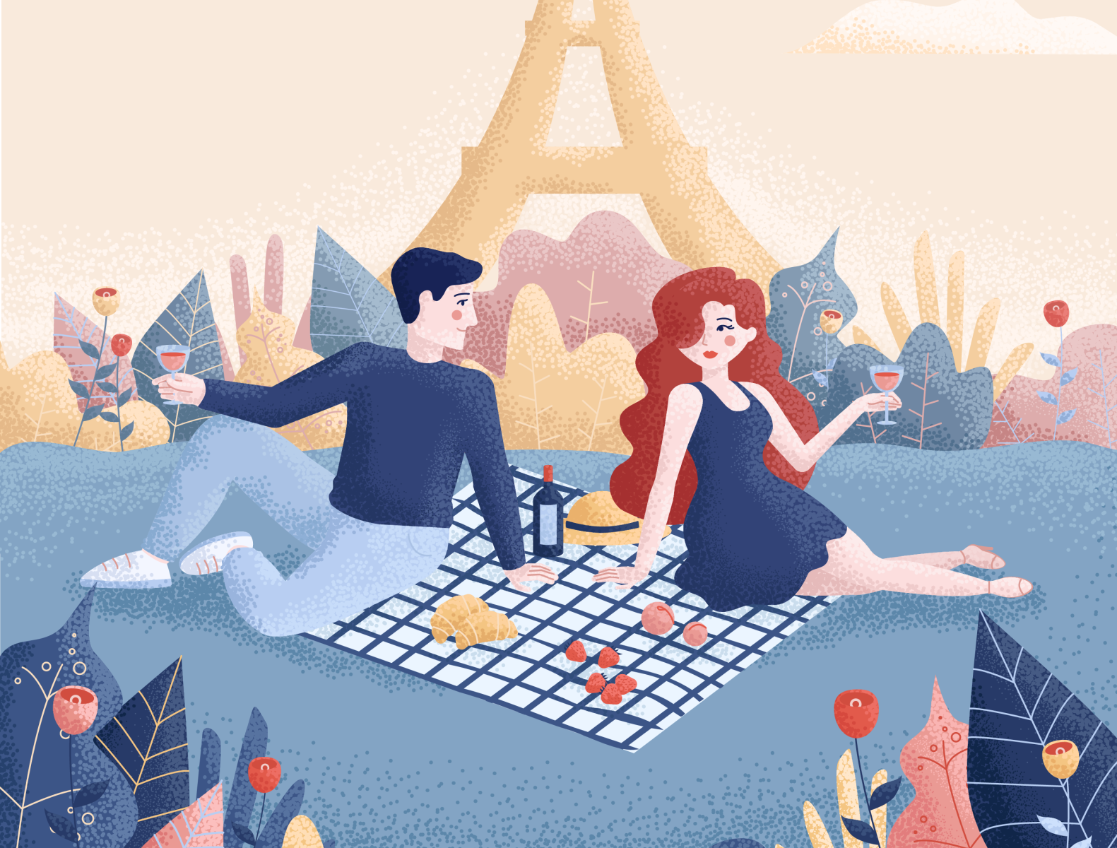 Pique-nique pres de la Tour Eiffel illustration illustrator vector