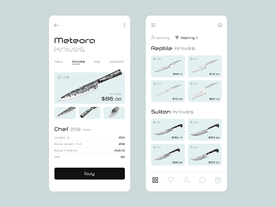 Kitchen knives store app design knives app knives app design mobileapp shot ui ux