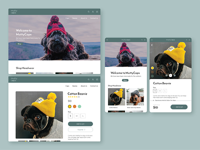 MuttyCaps Web/Mobile Mockup dog ecommerce headwear mobile ui web