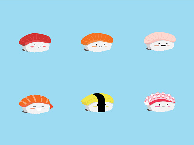 Sushi Series bite size facial expressions illustration nigiri octopus rice salmon seaweed shrimp sushi tamago tuna yellowtail