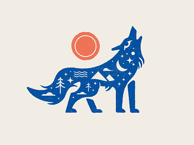 Folk art wolf apparel cloud explore illustration illustrator mountain nature print shirt stars sun texture tree vector wolf