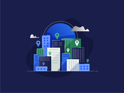 City Stack building city clouds icon illustration minimal nature people sun tech ui vector visual design