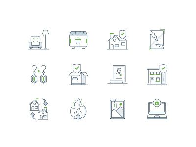 Home Coverage account apartment art electronic fire furniture glass icon iconography icons illustration jewelry laptop loss minimal replacement trash