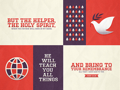 Helper banner bible blood dove drops globe josh warren texture typography verse