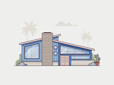 MID-MOD architecture home house illustration line art midcentury retro style vector