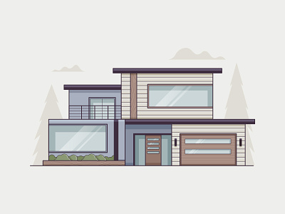 Modern architecture clean cloud garage home house icon illustration living minimal modern sun tree vector