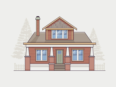 Arts & Crafts architecture craftsman home house icon illustration minimal paint porch style trees window