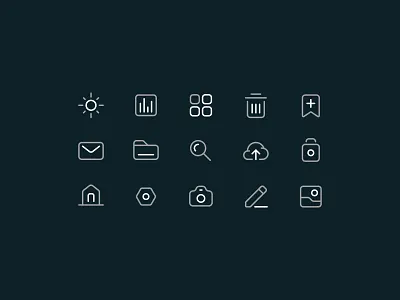 Basics app basic bookmark camera draw folder home icon icon set iconography image mail menu minimal pixel pixel perfect settings sun trash vector