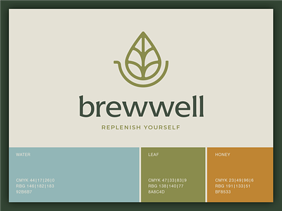 Brewwell pt 2 beer brand branding brewery color cup drink health illustration leaf logo minimal tea typography wellness wine yoga
