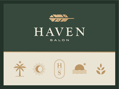 Haven Salon branding california classy feather gold gradient green hair salon haven icon iconography logo logomark salon sunset