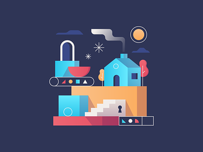 House Spot Illustration abstract blockchain crypto game gradient house icon illustration nft shapes startup surreal tech tree trees