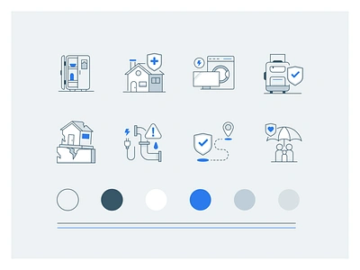 Coverage Cons coverage earthquake electronics family fridge health healthcare house illustration insurance line art location minimal plumbing protection travel umbrella