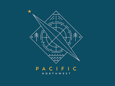 Pacific Northwest badge compass illustration josh warren mountain north ocean tree type typography west