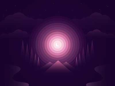 Gradient Forest cloud forest gradient josh warren lake moon mountain night purple stars trees