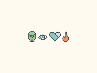 Muted icons eye flame heart icon josh warren line minimal muted retro simple skull vintage