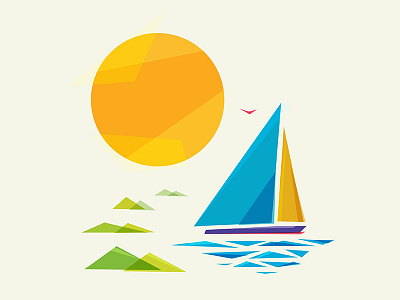 Sail shapes bird boat illustration island josh warren minimal ocean sail shapes sun water waves