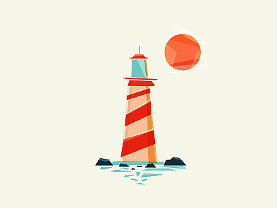 Lights will guide you home illustration illustrator josh warren light lighthouse minimal ocean rocks shapes sun vector water