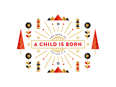 A child is born christmas flower gold holiday letterpress minimal screen print sun tree verse