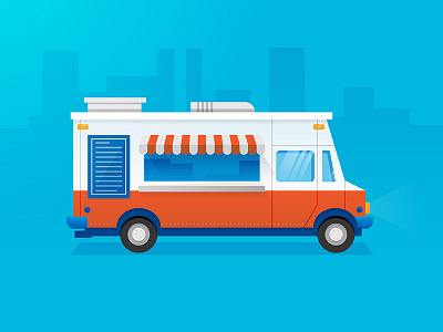 Food truck in the city city food truck illustration reflection restaurant shadow truck van vector