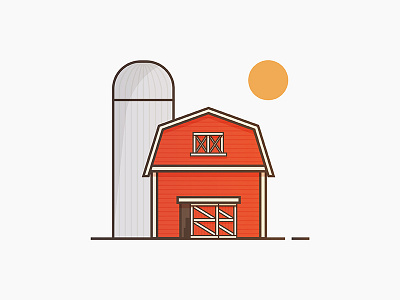 Barn barn building farm house illustration minimal muted outline simple sun vector
