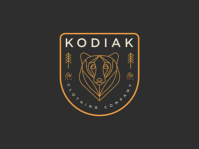 Kodiak clothing apparel badge bear branding illustration line art logo minimal nature patch tree typography