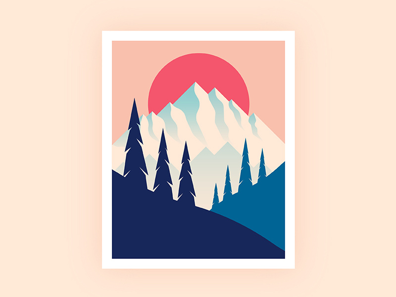 Top of the world shadow print art sun atmosphere minimal illustration tree nature mountain