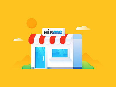 Hixme Shop business clouds flat grass health hixme house illustration insurance reflection shop summer