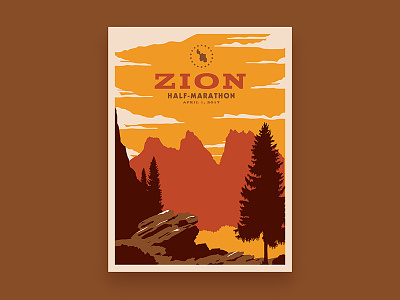 Zion National Park poster cloud minimal mountain national park park retro rock simple tree vintage zion
