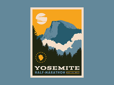 Yosemite Poster cloud half dome hike marathon mountain national park travel tree yosemite