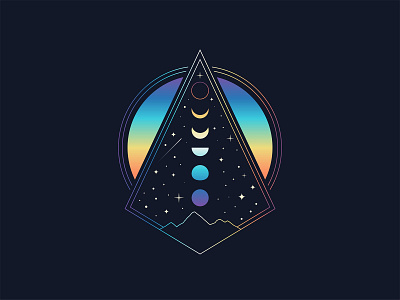 Phased abstract apparel gradient icon illustration minimal mountain nature stars vector