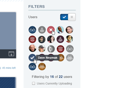 Filter Users filter hovers sidebar toggle users