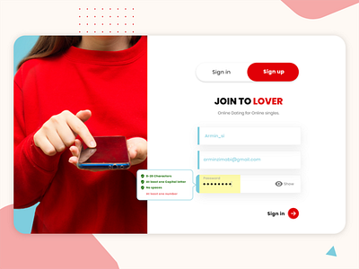Online-Dating (sign-up, sign in) app black download form girl log in online dating red sign in sign up signin ui ui kit ux