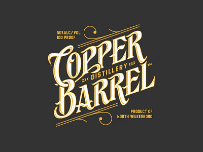 Copper Barrel Distillery filligree lines lockup logo prohibition script stroke vector