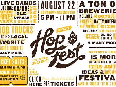 GSO Hopfest 2015 beer brown event hand drawn hatch logo poster script typography yellow