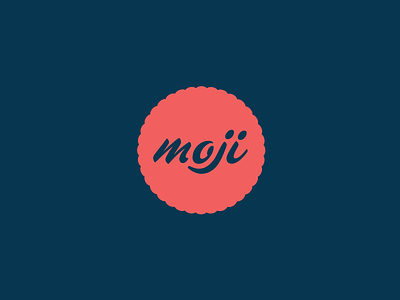 Moji Coffee & More badge blue brand branding identity logo red script
