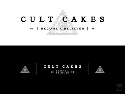Cult Cakes bakery black brand branding cupcakes identity illuminati logo serif white