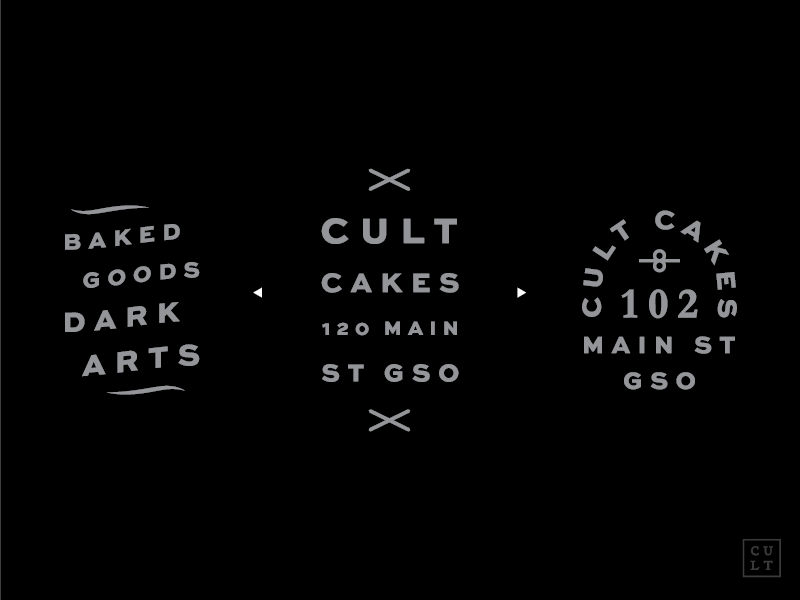 Cult Cakes II bakery cupcakes illuminati serif white black branding identity brand logo