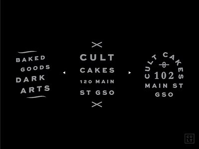 Cult Cakes II bakery black brand branding cupcakes identity illuminati logo serif white