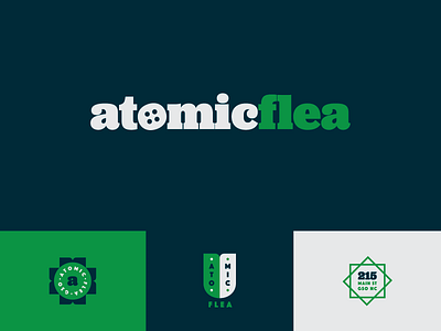 Atomic Flea II blue brand branding clothing geometric green identity illustration logo store vector