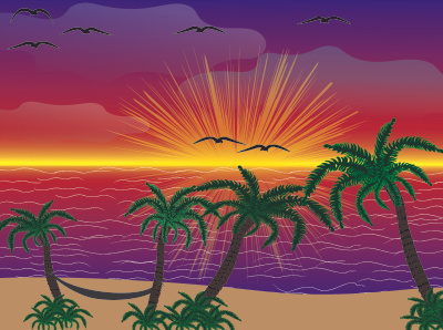ocean bird birds illustration ocean palm trees