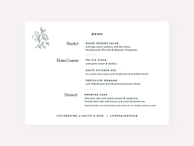 Simple Menu Design for J&M Wedding event collateral menu print wedding
