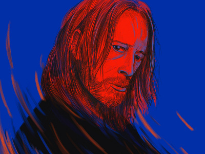 Thom York art digital art digital painting ik blue illistration music artist red