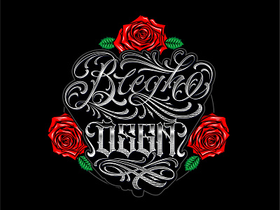 Logo Blegh dsgn vintage hand lettering with roses illustration