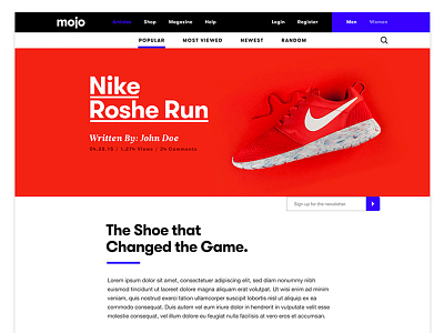 Mojo Article Detail Page blog clean digital footwear layout minimal simple ui ux web
