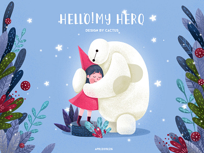 hello my Hero! baymax design drawing girl hero illustration paint typography