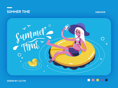 summer time design drawing duck girl illustration paint summertime typography