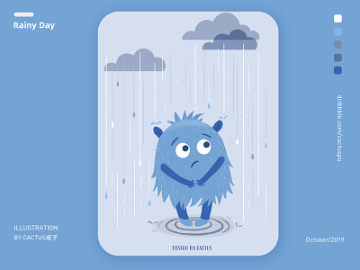 rainy day blue design drawing illustration monster paint rain rainy day typography