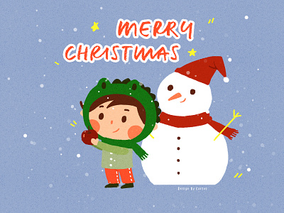 merry Christmas apple boy design drawing green illustration paint red snow snowman typography white