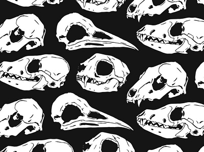 Animal Skulls black and white illustration pattern